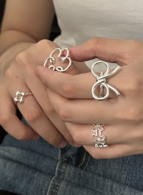 韩国南大门925银线条款蝴蝶结戒指