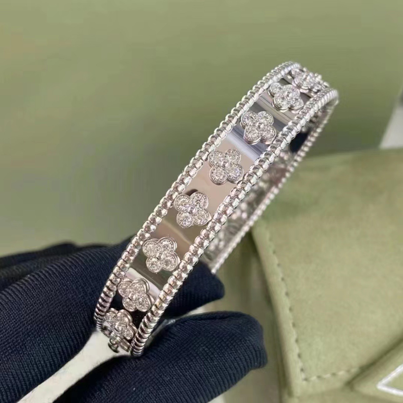 设计师通体S925纯银镀铑金万花筒手镯小众高级时尚百搭手环