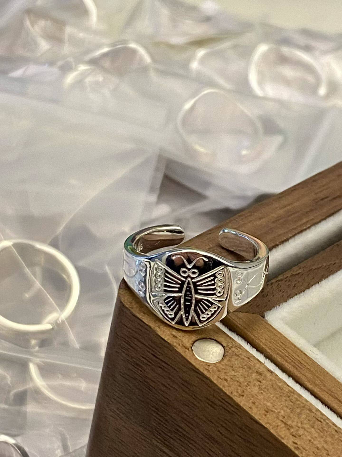 设计师款S925纯银手工蝴蝶戒指原创设计小众手工高级质感度假