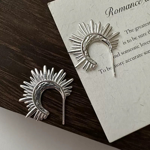 韩国东大门S925通体纯银太阳花耳环高级感简约百搭耳环