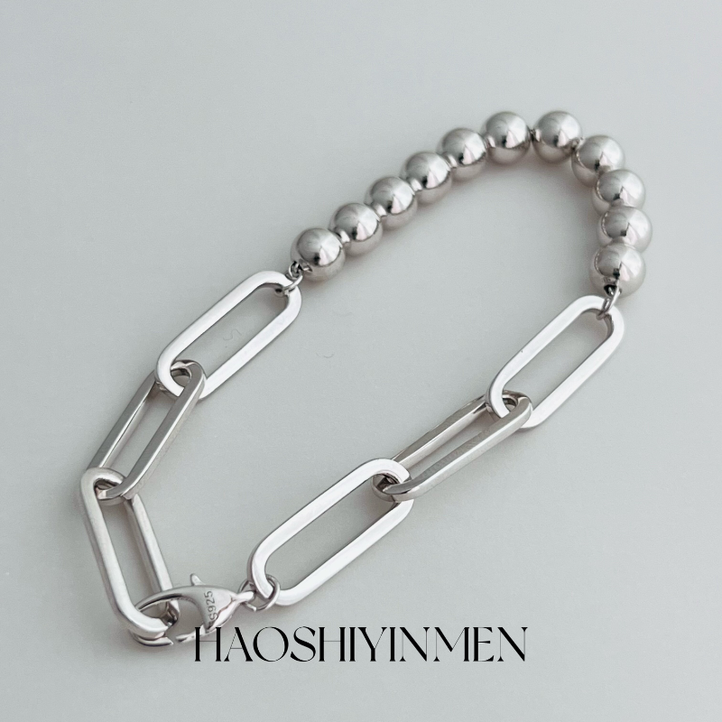 设计师款S925纯银镀铑金18k金圆珠链条串轻奢优雅小众设计手链,饰品/流行首饰/时尚饰品新,银饰手链,淘宝优惠券,粉丝福利购,淘宝优惠卷