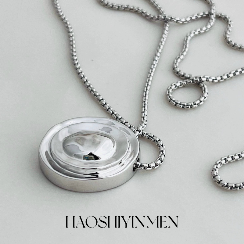 设计师款S925纯银镀铑金不规则圆环项链小众个性冷淡风毛衣链