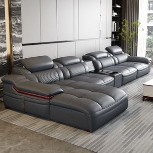 爱唯琪轻奢实木真皮沙发客厅小户型现代简约新款左右贵妃沙发皮艺