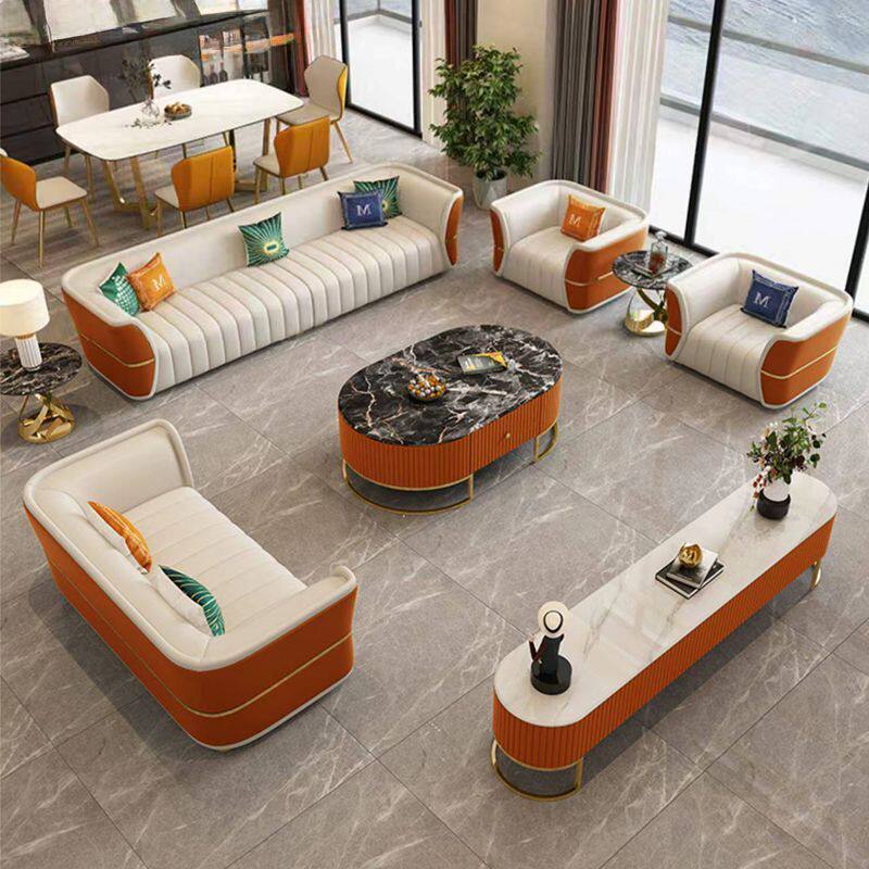 森华派意式轻奢真皮沙发钢琴键现代简约高端奢华别墅直排沙发组合