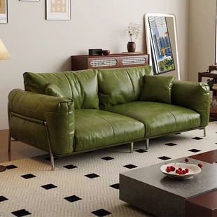 森华派法式复古风包豪斯油蜡真皮沙发客厅小户型家用直排哈默沙发