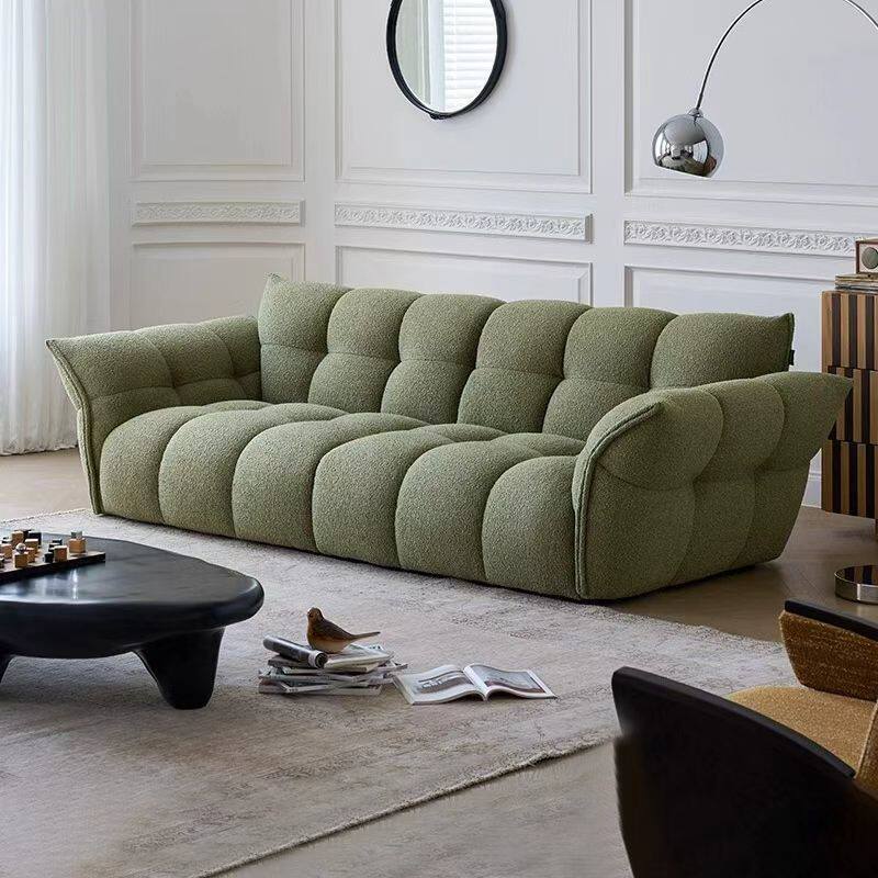 森华派百合沙发奶油色简约现代别墅设计感轻奢风绿色花瓣布艺沙发