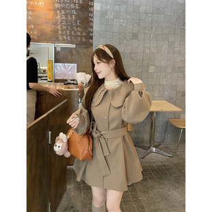 爆款 新款 卡其色大衣 收腰2025春装 小香风娃娃领风衣外套女短款