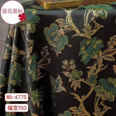欧式金丝黑底绿花外套面料复古连衣裙女装色织布时尚箱包装饰