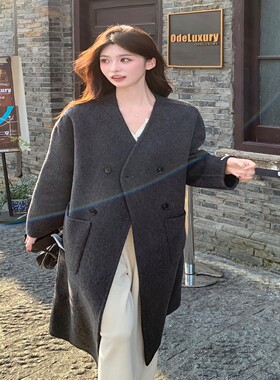 【现货首发】新款双面羊毛呢大衣针织帽可脱卸p285-k388