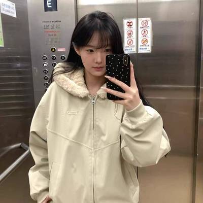 保暖加厚羊羔绒棉衣外套女秋冬季新款夹克仿兔毛百搭宽松连帽棉服