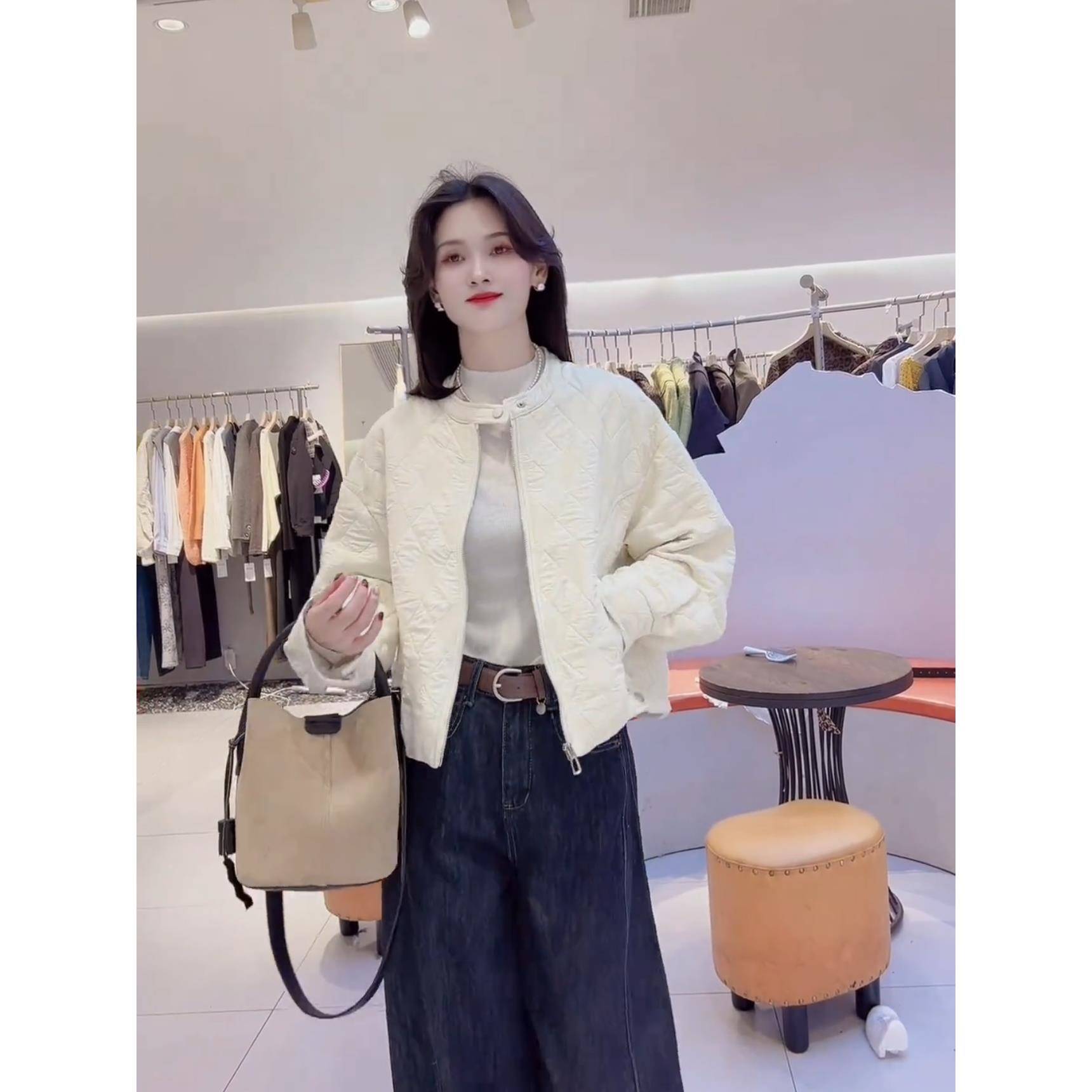 短款菱格夹棉加厚外套女秋冬新款2025流行爆款韩系巨好看夹克上衣