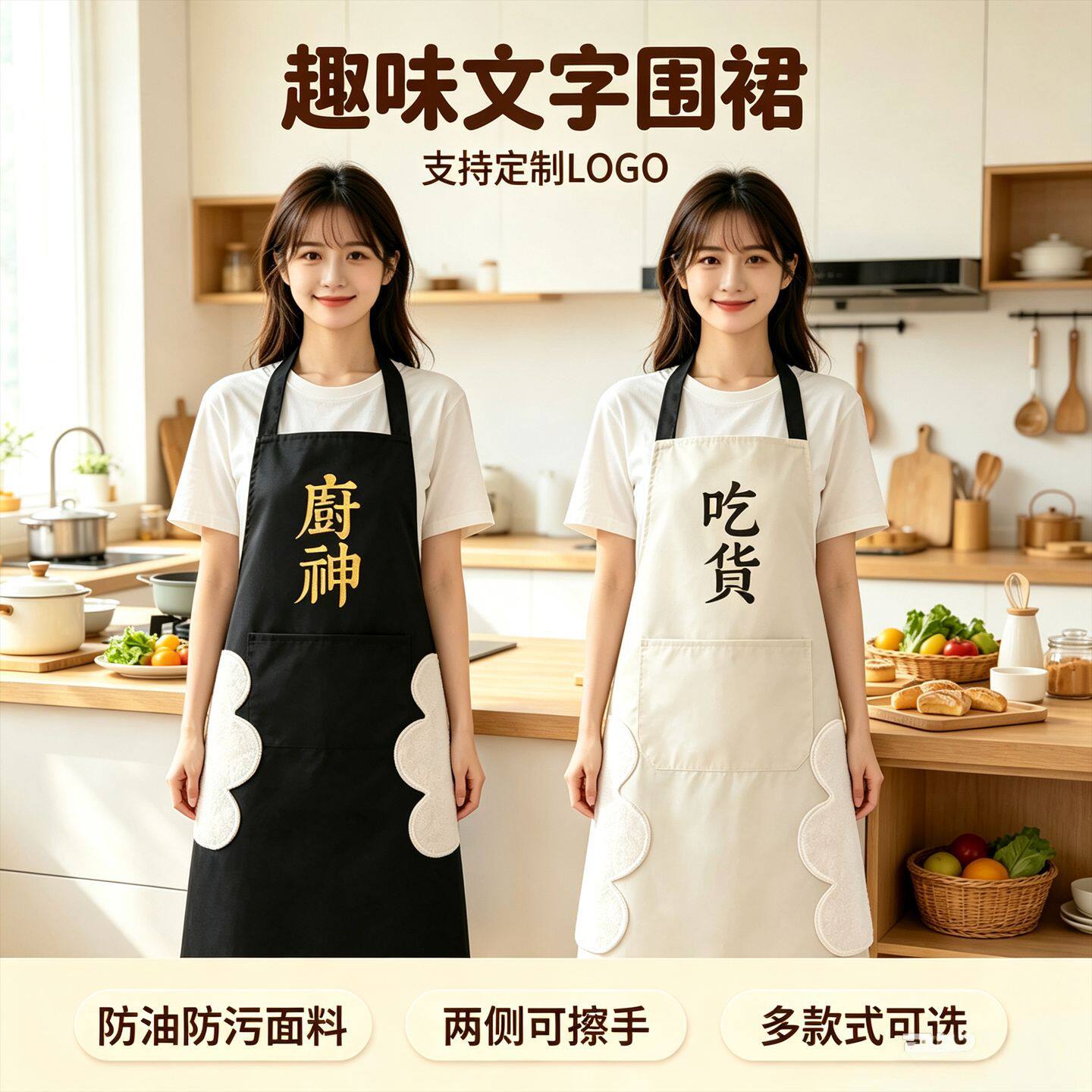 源头工厂可擦手围裙时尚厨房家用防污奶茶店水果店宣传印制LOGO