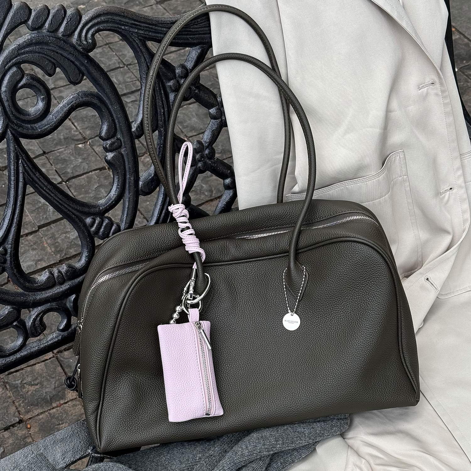 复古牛皮保龄球包大容量通勤