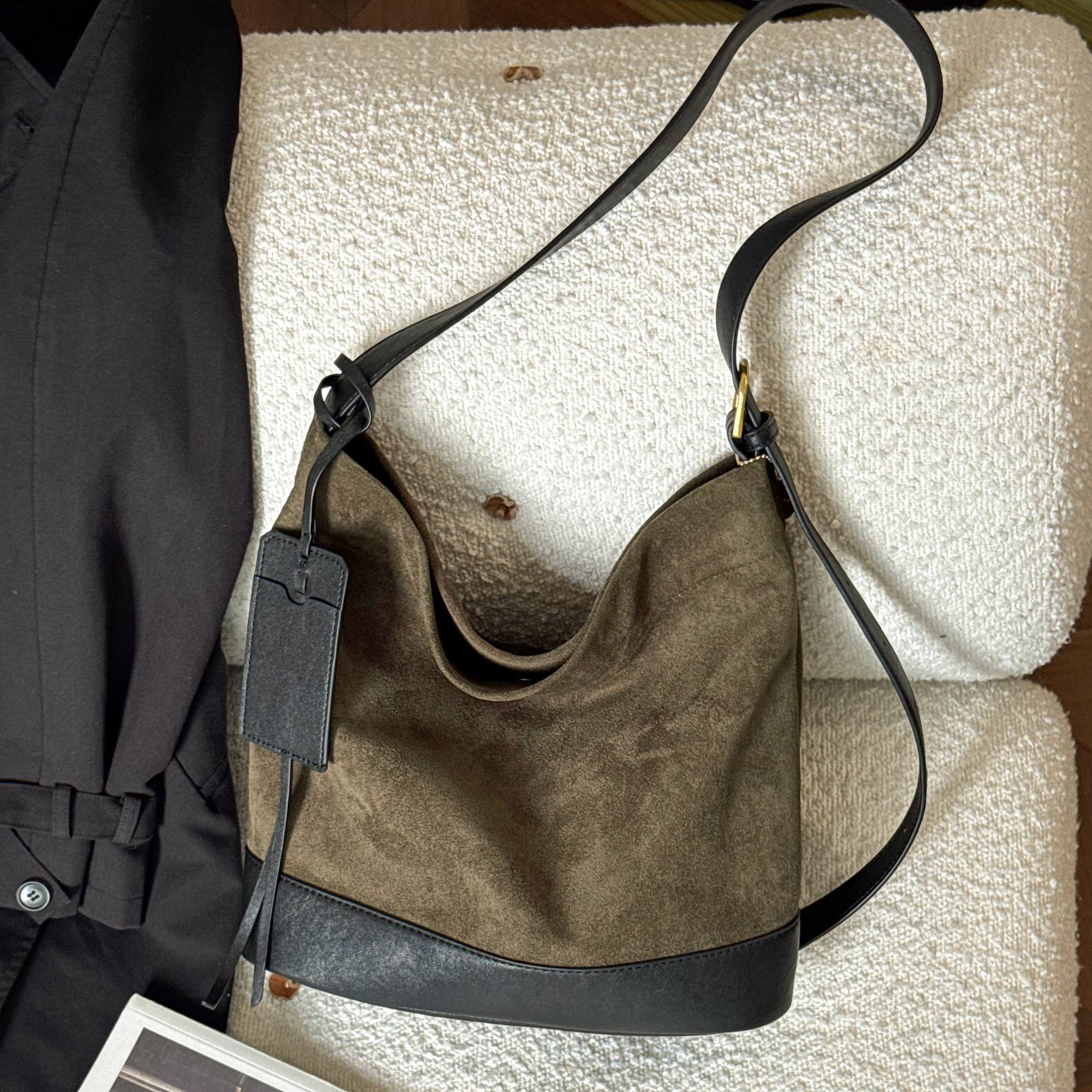 RANU复古拼接毛呢水桶托特包女秋冬季百搭手提包大容量通勤斜挎包,箱包皮具/热销女包/男包,托特包,淘宝优惠券,粉丝福利购,淘宝优惠卷