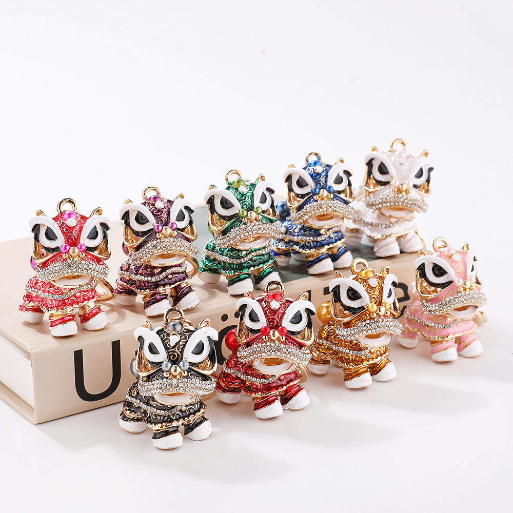 新款严选佛山舞狮钥匙扣镶钻小狮子挂饰创意包包吊坠礼品厂家批发