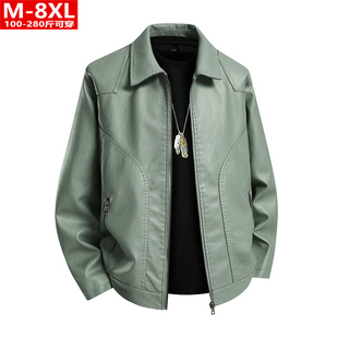 加肥大码 拼接翻领机车皮衣夹克胖男士 宽松休闲外套 潮流男装 春秋季