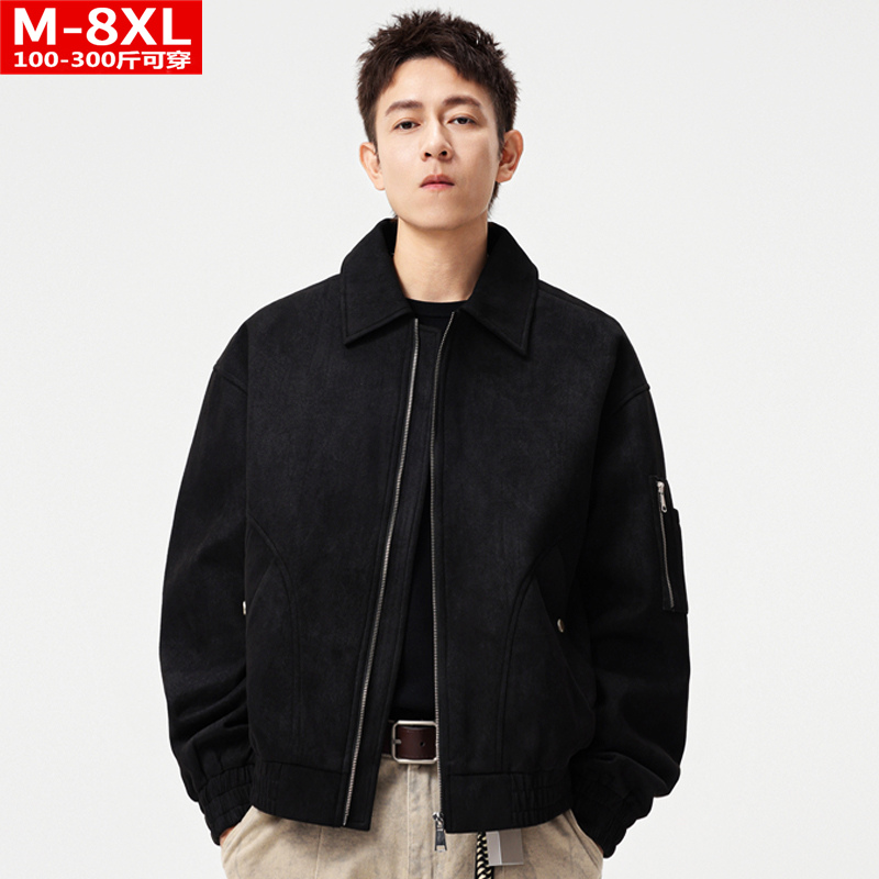 春秋季潮流品质男装帅气百搭方领夹克胖男士加肥大码宽松休闲外套