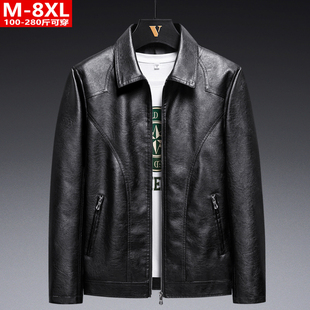 加肥大码 拼接翻领机车皮衣夹克胖男士 宽松休闲外套 潮流男装 春秋季