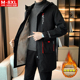 潮男装 帅气百搭连帽风衣胖青年男士 加肥大码 秋冬季 加绒中长款 外套