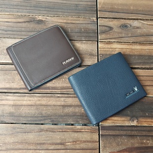 品牌专柜库存男士真皮短款钱包外贸原单头层牛皮横款钱夹票夹清仓