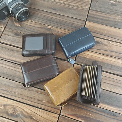 男士油蜡头层牛皮风琴卡包女士卡夹真皮卡片包多功能拉链小钱包