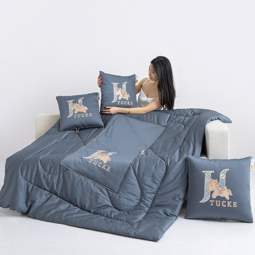 全棉刺绣长绒棉抱枕被子两用新款