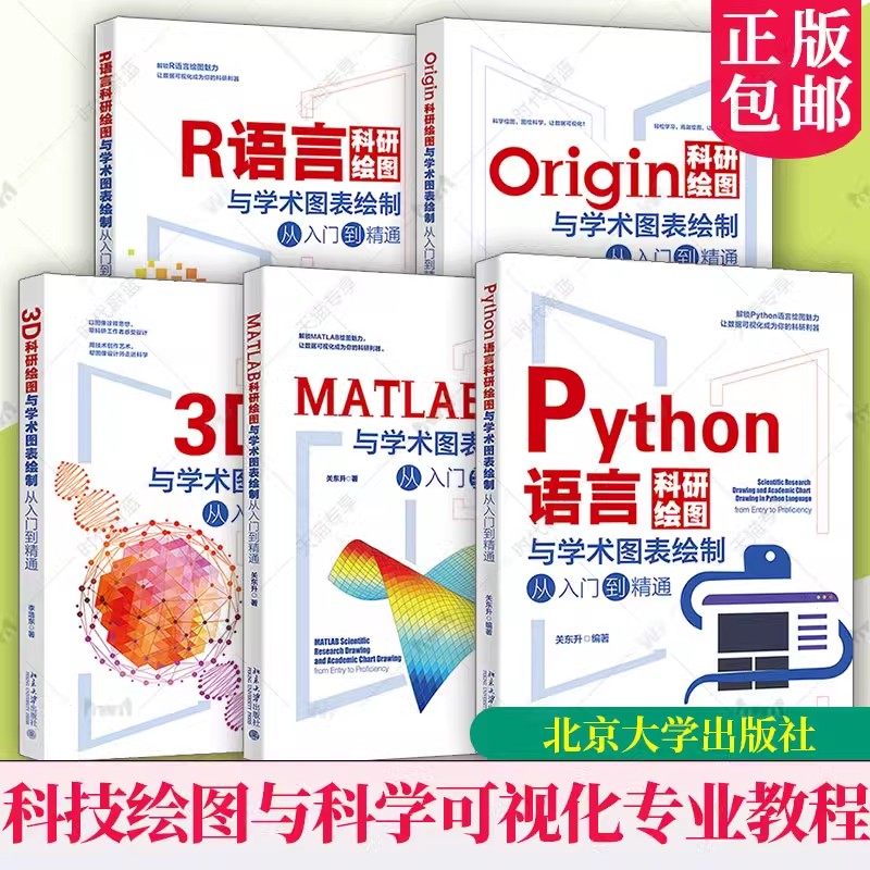 Origin+MATLAB+3D+R语言+Python语言科研绘图与学术图表绘制从入门到精通全5册零基础入门软件数据可视化硕士博士科研人员参考书籍图片