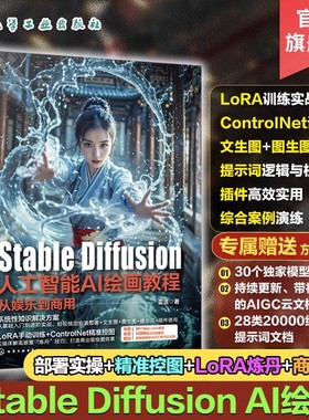 正版 Stable Diffusion人工智能AI绘画教程从娱乐到商用 SD进阶教程 Lora炼丹+ControlNet精准控图技术详解实操案例商业级AI绘图