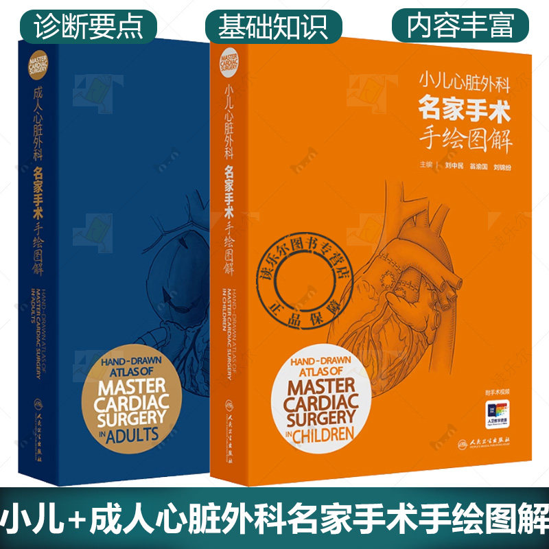 任选2册】 小儿心脏外科名家手术手绘图解+成人心脏外科名家手术手绘图解 刘中民 翁渝国 李颖则 刘锦纷 人民卫生出版社书籍
