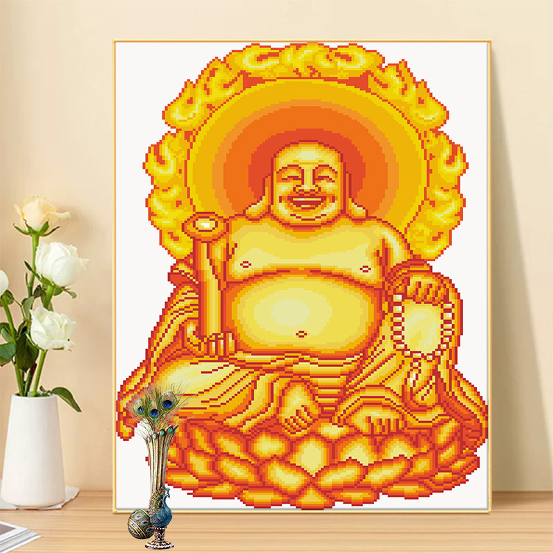 新款十字绣佛像笑口常开弥勒佛线绣客厅卧室满绣简单手工刺绣小幅