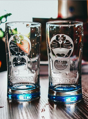 哆啦A梦蓝胖子水杯 Doraemon机器猫果汁饮料玻璃杯投影杯生日礼物