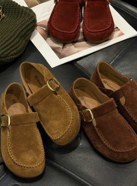 MFX889-92欧货牛皮女鞋2025秋真皮圆头平底乐福鞋单鞋韩系勃肯鞋