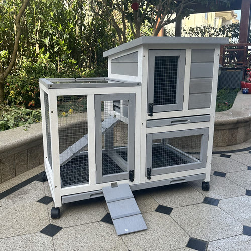 户外宠物笼兔笼鸡笼鸽子笼屋顶防雨网格隔板塑胶抽屉二层木养殖笼
