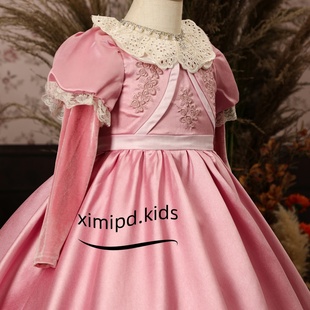 女童粉色灰姑娘公主连衣裙2026新款公主裙春秋宫廷风儿童生日礼服
