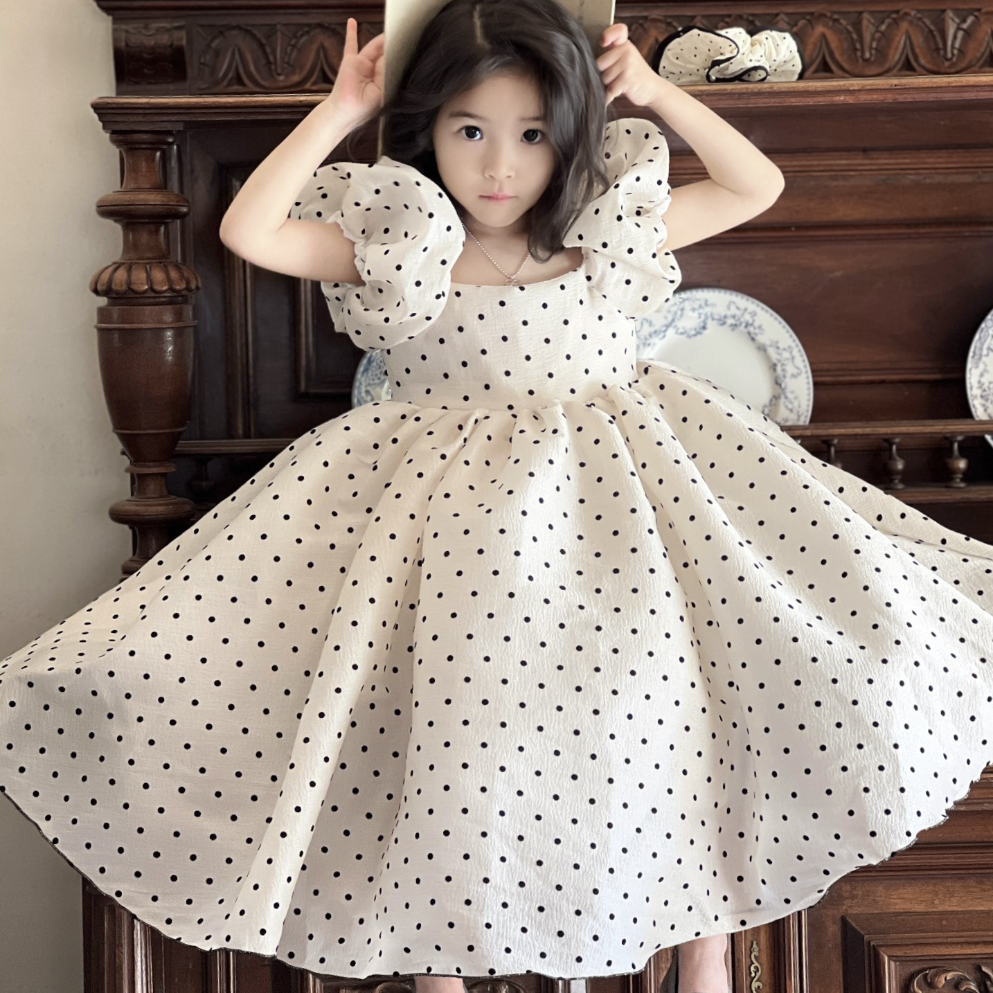 波点公主裙女童法式蓬蓬裙礼服裙儿童高端连衣裙夏季生日长裙洋气