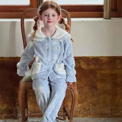 西米女童艾莎公主法兰绒睡衣套装