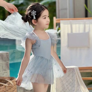 美人鱼女童温泉泳衣洋气海边新款 艾莎舞蹈服女宝连体儿童游泳衣