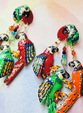 红叶题诗 美国lunch at the ritz金刚鹦鹉24k镀金耳钉