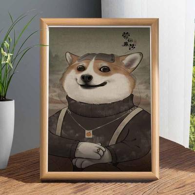 蒙娜丽基图搞笑字画柯基搞怪画相框摆台蒙娜丽莎摆件桌面装饰画横