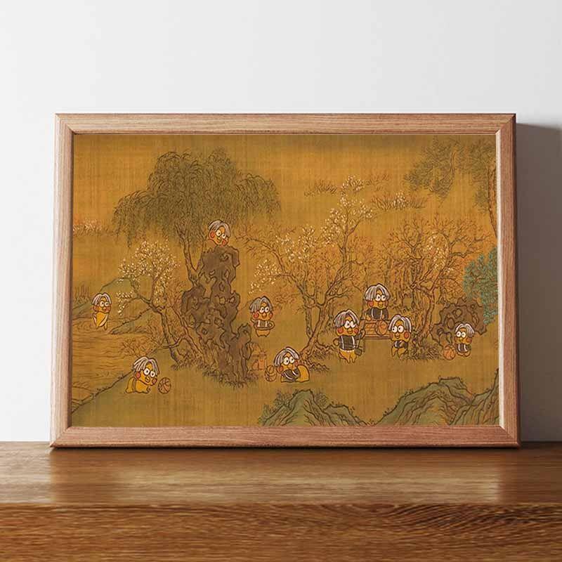 清明上鸡图仿古真迹画搞怪国画小鸡子图搞笑装饰画挂画创意礼物潮图片