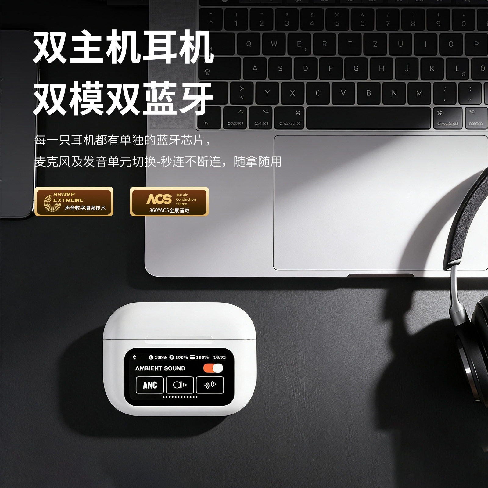 2026新款A9pro无线蓝牙耳机ANC智能降噪AI翻译全彩触摸屏长续航