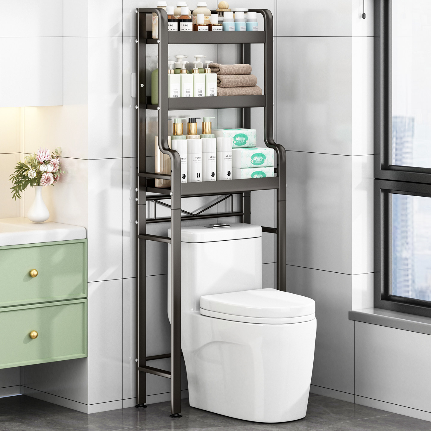 马桶上方置物架落地极简卫生间浴室架子浴室厕所后空隙收纳架子