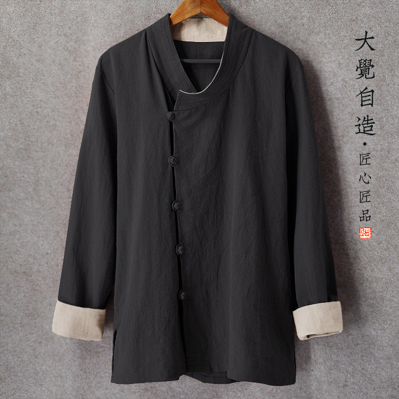 ORIGINAL SPRING AND AUTUMN LINEN TANG SUIT CHINESE STYLE MENS COTTON AND LINEN JACKET CHINESE STYLE BUCKLE LARGE SIZE HANFU ZEN TEA TOP