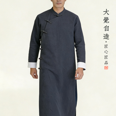 原创春秋唐装长衫亚麻长袍马褂古风道袍中国风棉麻大码汉服居士服