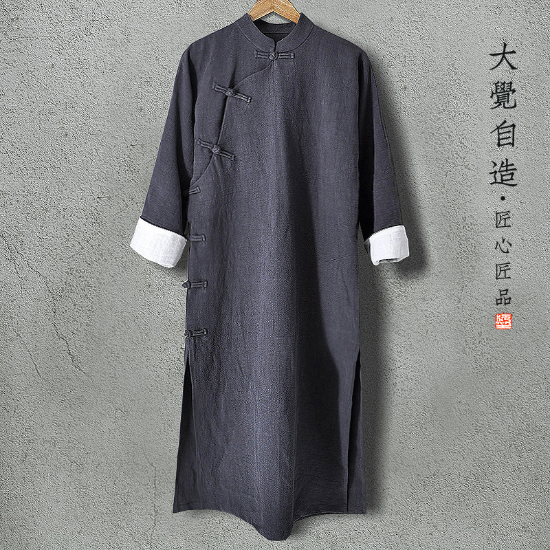 原创春季唐装长衫棉麻大码居士服