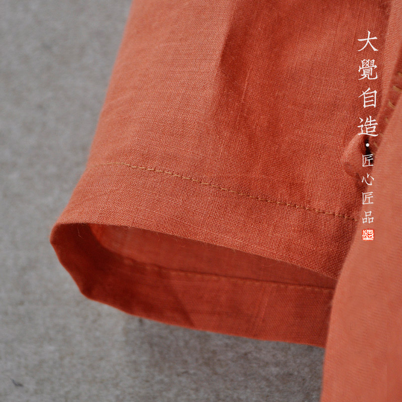 ORIGINAL LINEN TANG COSTUME SUMMER PLACKET TOP RETRO BUCKLE MENS CHINESE STYLE PURE LINEN LOOSE LARGE SIZE HANFU SHIRT
