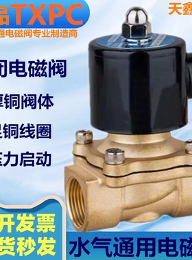 正品TXPC全铜常闭电磁电阀DN15DC12V水阀DC24V开关气阀2分4分1寸