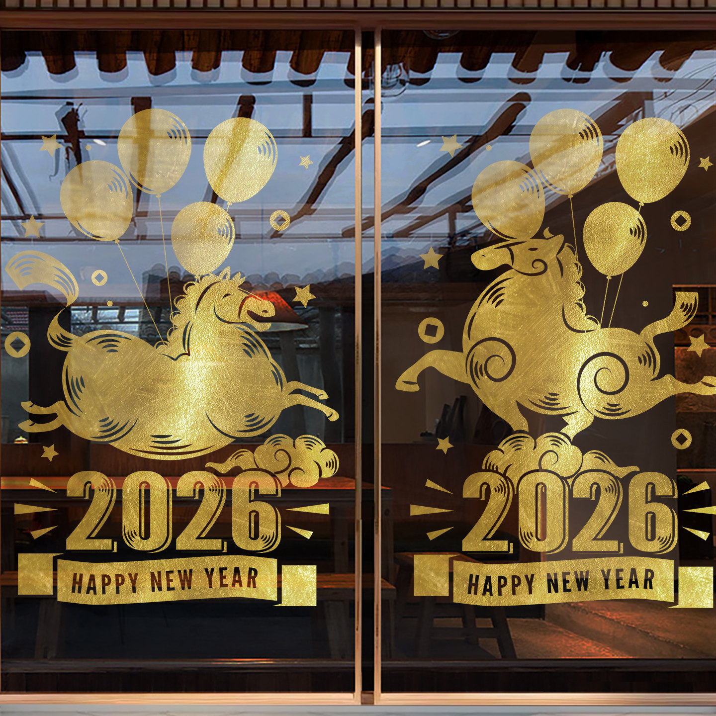 2026新年玻璃贴纸窗贴静电贴春节马年装饰玻璃贴装扮装饰橱窗贴画,家居饰品,软装墙贴,淘宝优惠券,粉丝福利购,淘宝优惠卷