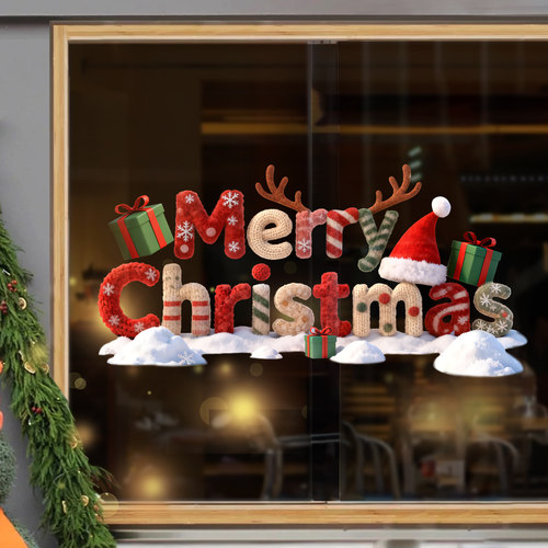 圣诞节装饰窗贴圣诞快乐静电贴