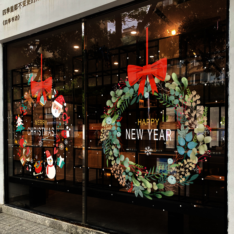 圣诞节玻璃门装饰品场景布置氛围
